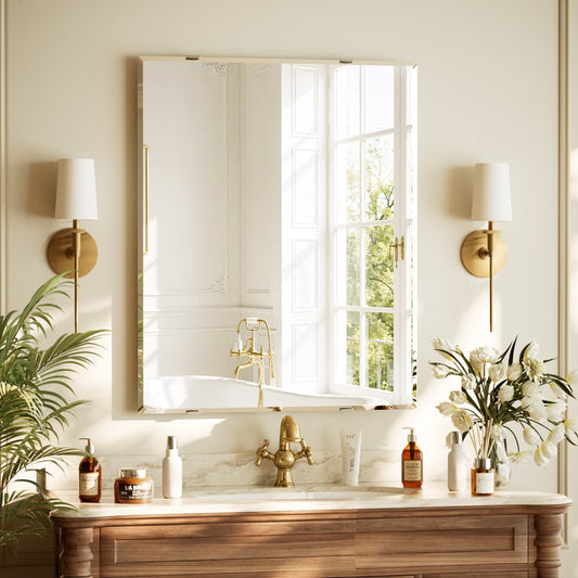 BEAUTYPEAK 36"x30" Rectangular Frameless Bathroom Mirror with Beveled Edge