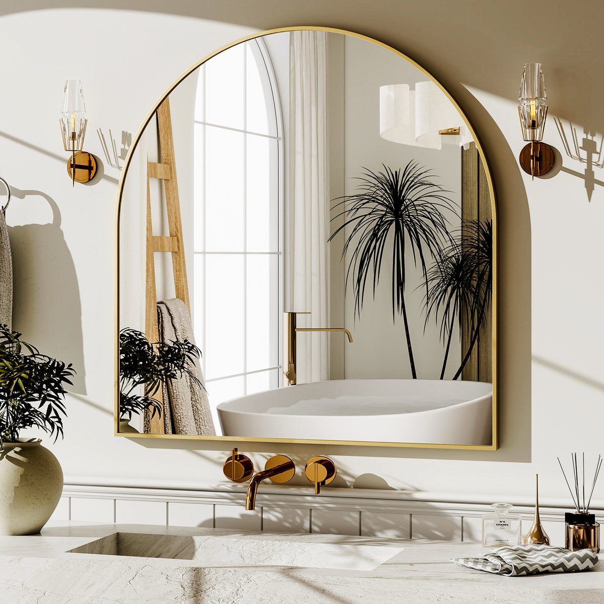 BEAUTYPEAK Arched Aluminum Alloy Framed Wall Mirror