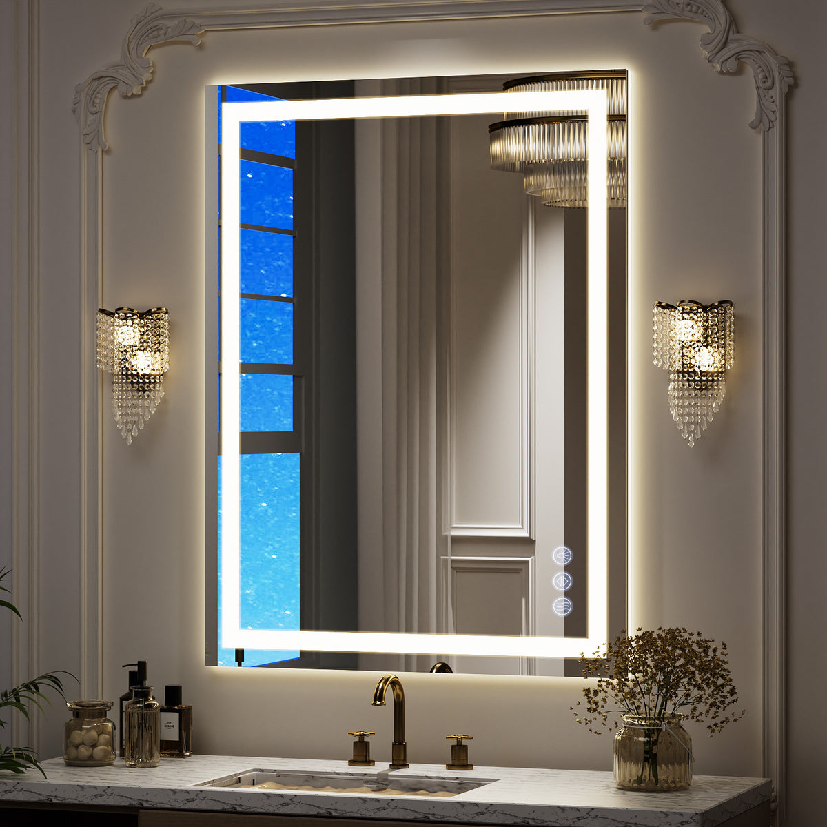 LED Light Anti-Fog Rectangular Frameless Wall Mirror Vanity Mirror