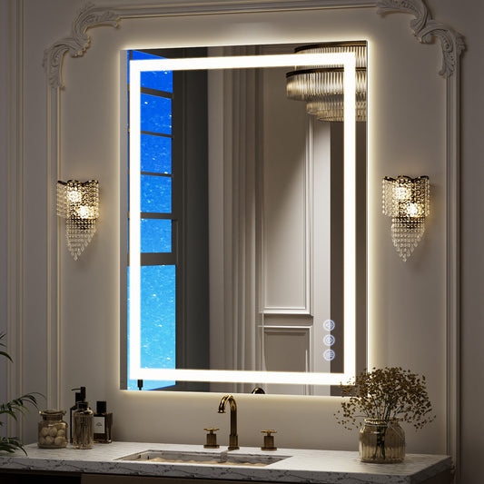 LED Light Anti-Fog Rectangular Frameless Wall Mirror Vanity Mirror