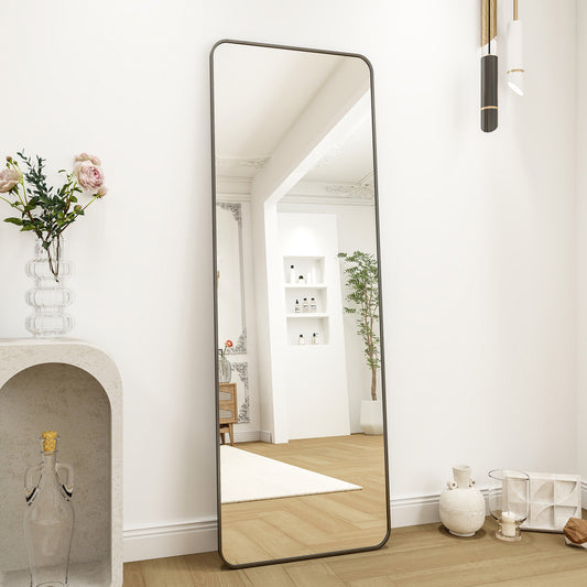BEAUTYPEAK Rectangle Rounded Standing Full Length Mirror Floor, Black