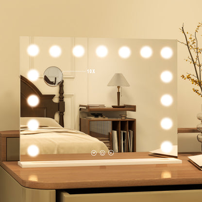 BEAUTYPEAK 23"x18" Rectangular Hollywood Vanity Mirror with Magnifier, White