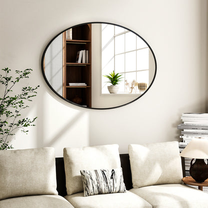 BEAUTYPEAK 24''x 36''Oval Black Aluminum Alloy Framed Wall Mirror