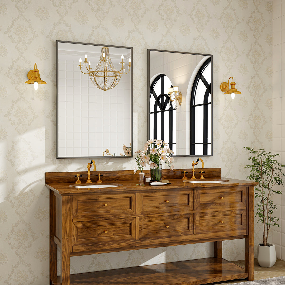 BEAUTYPEAK Bathroom Wall Mirror with Rectangular Metal Frame