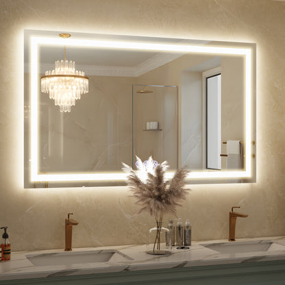 BEAUTYPEAK Modern Frameless LED Bathroom Mirror, Rectangular Design with Anti-Fog