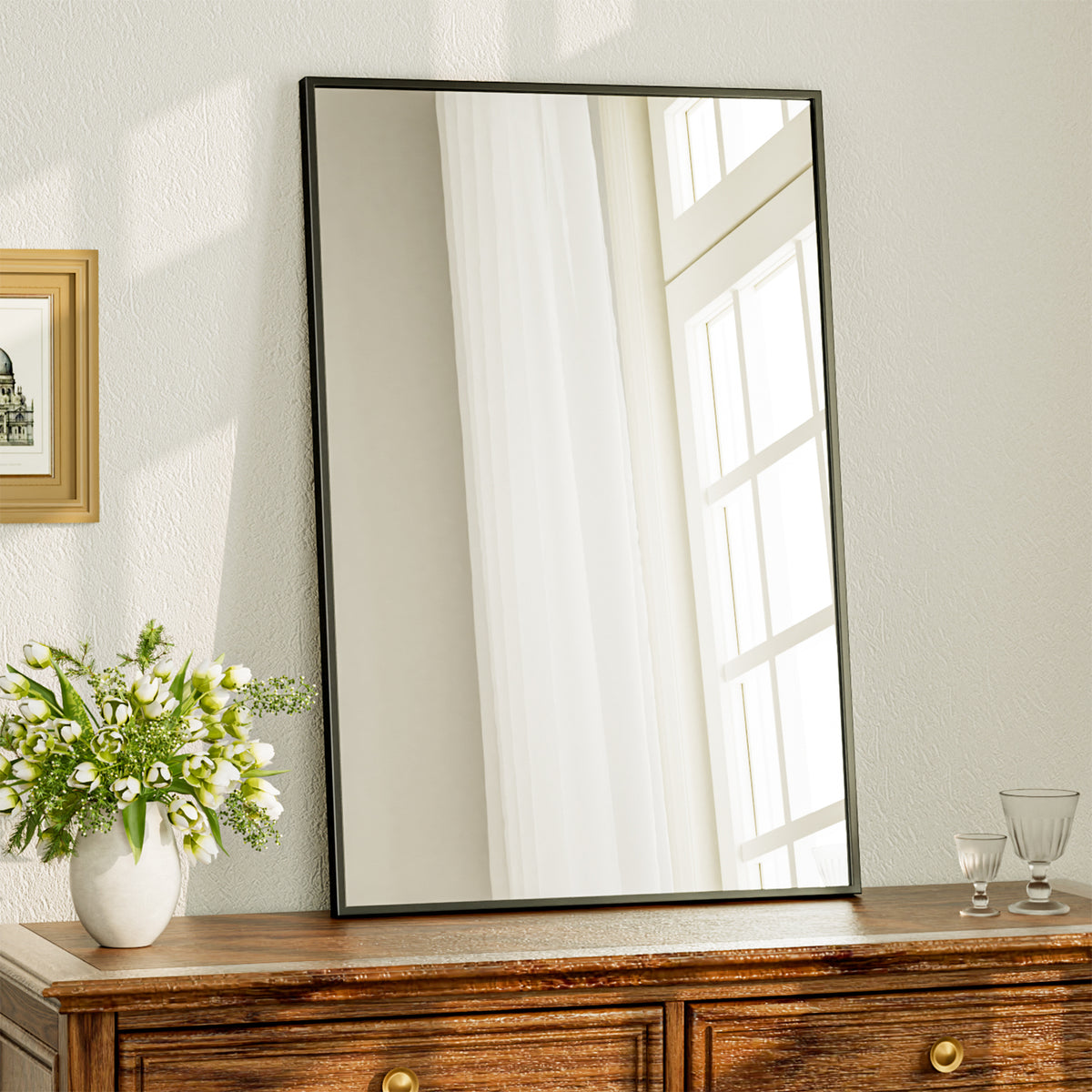 BEAUTYPEAK 24" x 36" Rectangular Aluminum Alloy Black Framed Wall Mirror