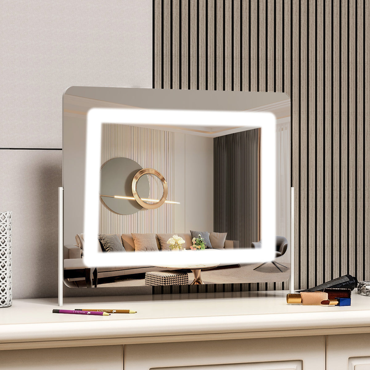BEAUTYPEAK Hollywood Vanity Mirror Rectangular Mirror with LED, White