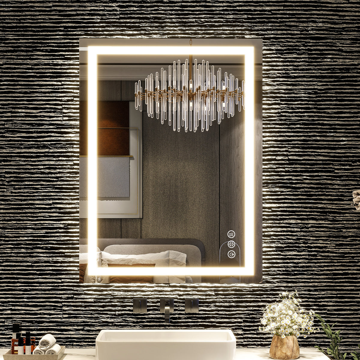 BEAUTYPEAK Bathroom Mirror with Adjustable LED Wall Mounted Mirror, White