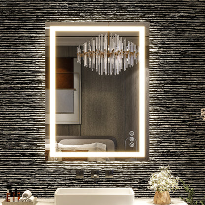 BEAUTYPEAK Bathroom Mirror with Adjustable LED Wall Mounted Mirror, White