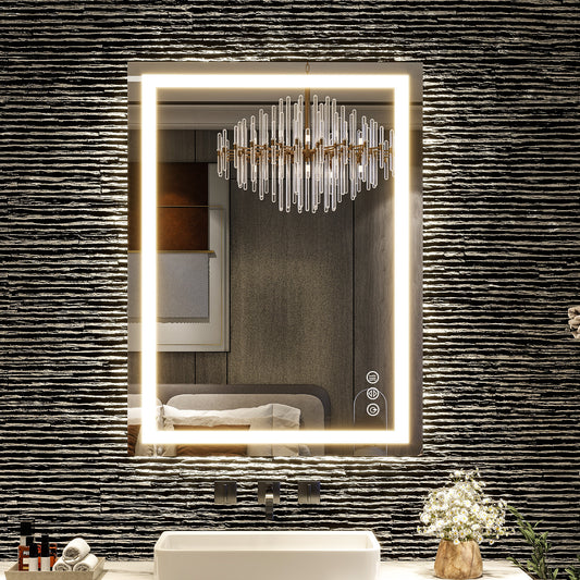 BEAUTYPEAK Bathroom Mirror with Adjustable LED Wall Mounted Mirror, White