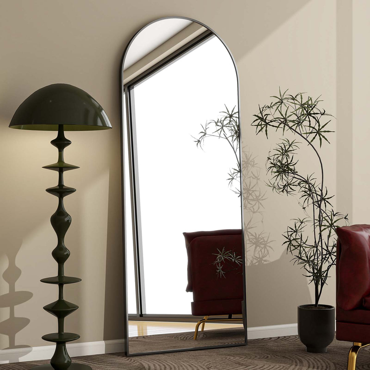 BEAUTYPEAK 65.1"x25" Arched Full Length Floor Mirror Full Body with Stand