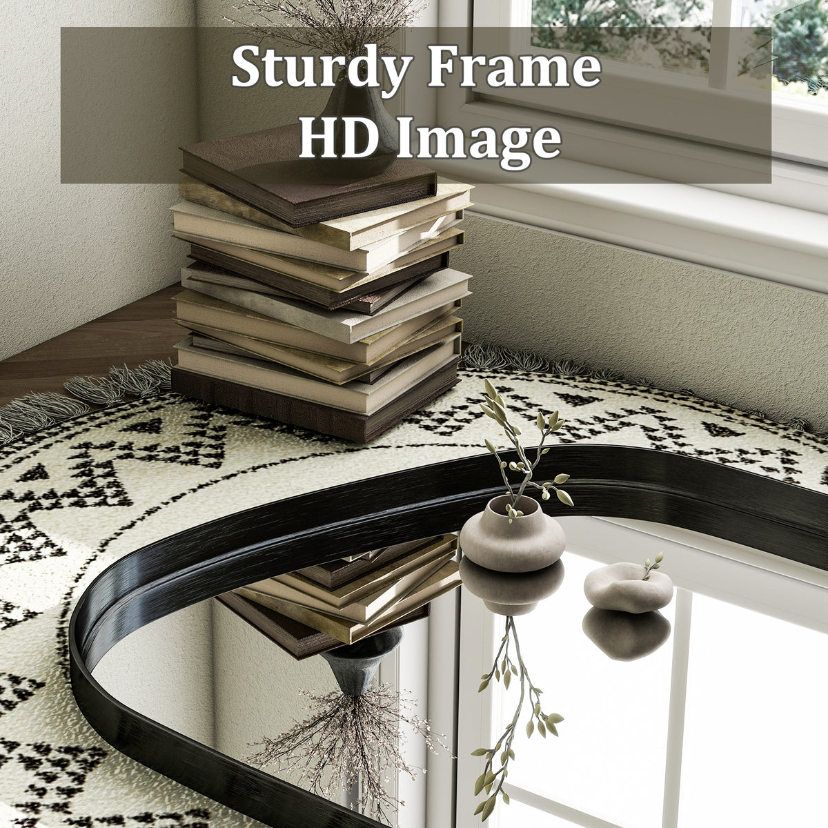 BEAUTYPEAK 30"x 22" Irregular Bathroom Mirror Asymmetrical Mirror Wall Mounted Deep Frame