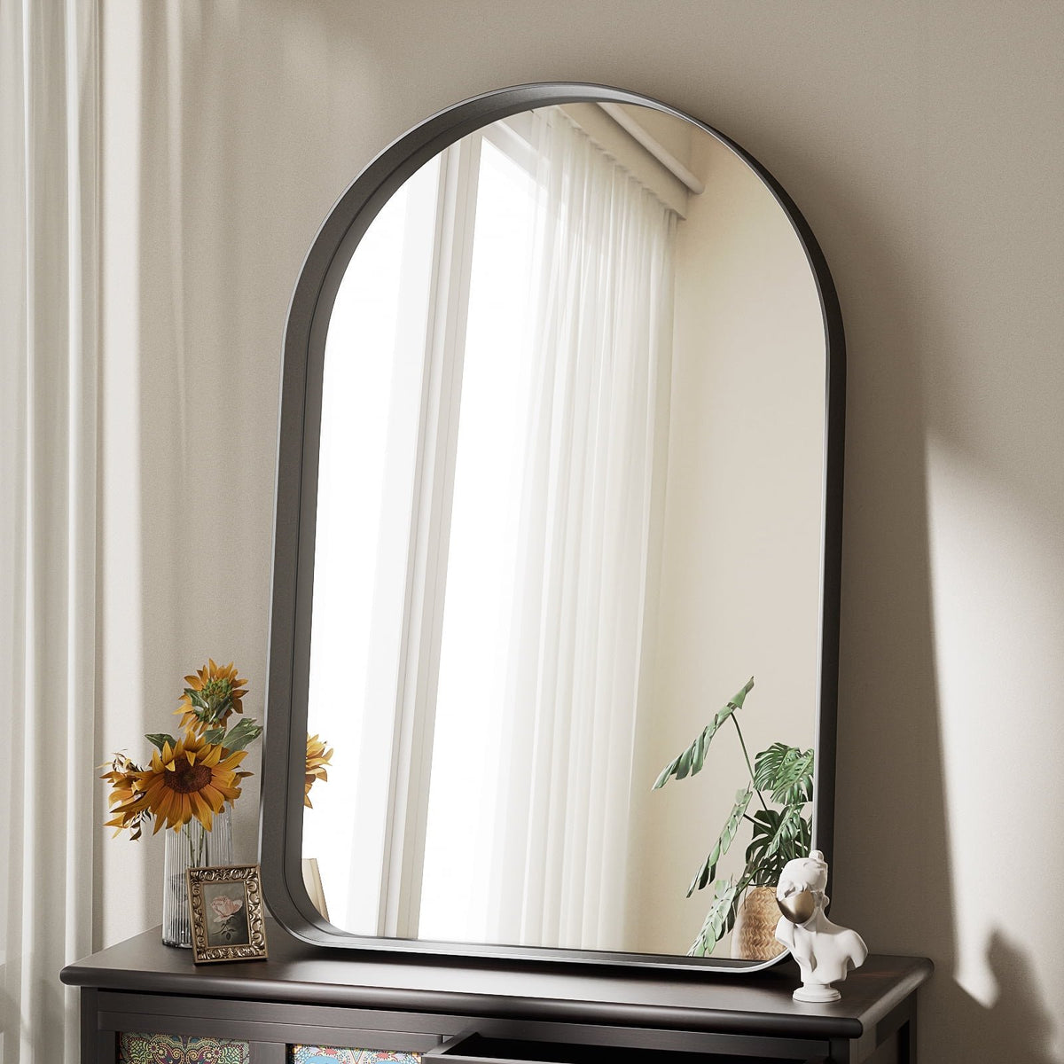 BEAUTYPEAK 36"x24" Arched Bathroom Vanity Mirror With Deep Frame