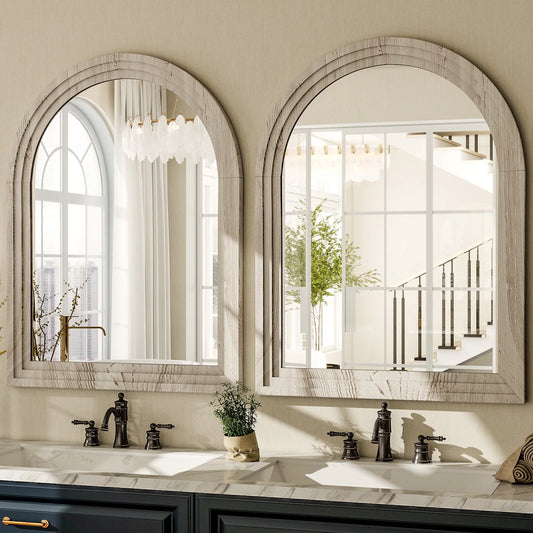 BEAUTYPEAK 36"x 24" Arched Bathroom Mirror Wall Mirror Wooden Frame