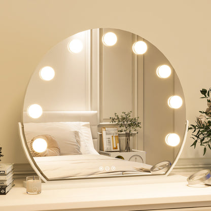 BEAUTYPEAK 16"x14" Round Hollywood Vanity Mirror with Adjustable Lights, White