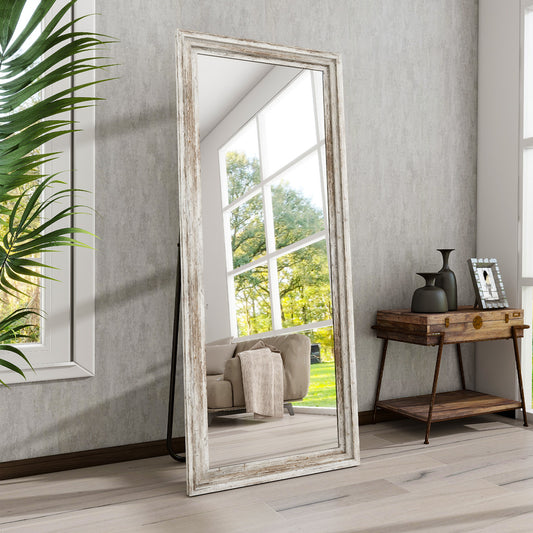BEAUTYPEAK Full Length Mirror with Stand Solid Wooden Framed Floor Mirror Full Body Mirror