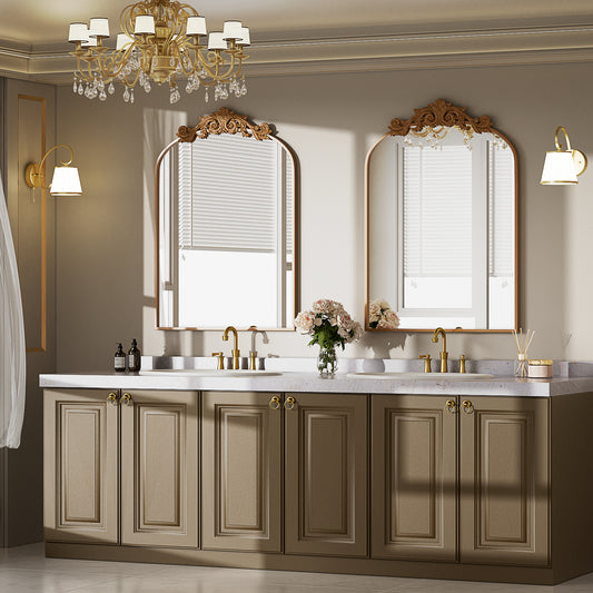 BEAUTYPEAK 38"x24" Wall Decor Mirror Arched Metal Vintage Bathroom Mirror,Bronze