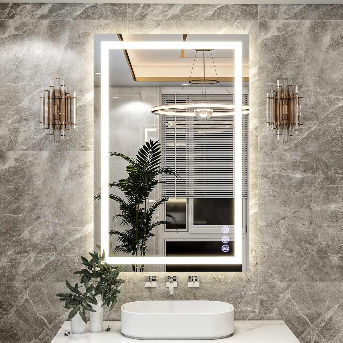 LED Light Anti-Fog Rectangular Frameless Wall Mirror Vanity Mirror