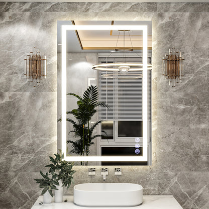 LED Light Anti-Fog Rectangular Frameless Wall Mirror Vanity Mirror