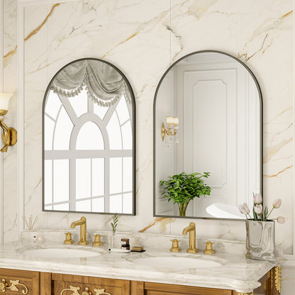 BEAUTYPEAK 20"x 30" Bathroom Mirror Wall Vanity Arched Mirror, Black