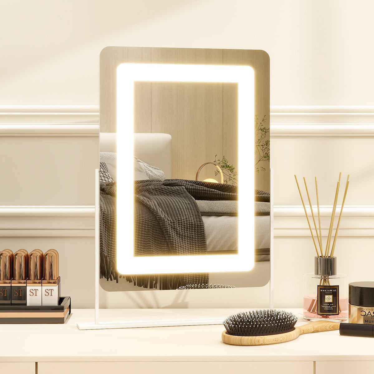 BEAUTYPEAK 20"x16" Hollywood Rectangular Vanity Mirror with Adjustable Lights, White