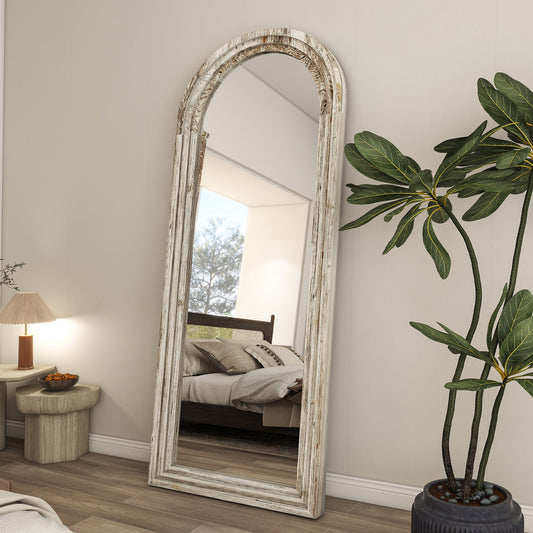 BEAUTYPEAK 64"x21" Arched Full Length Mirror with Stand Solid Wooden Framed Floor Mirror Full Body Mirror