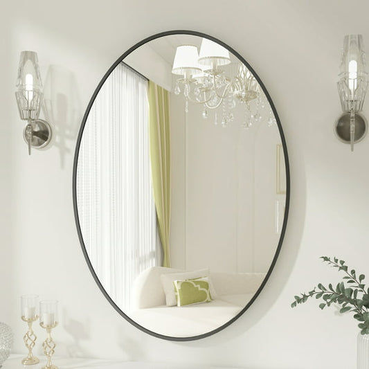 BEAUTYPEAK  Oval Bathroom Mirror Wall Mirror Hanging Vanity Mirror, Black