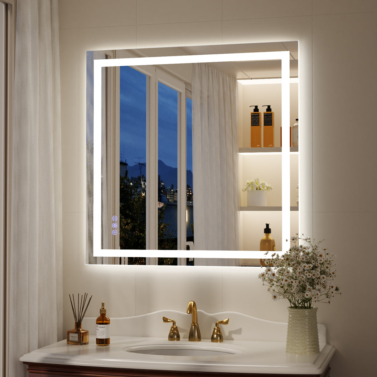 LED Light Anti-Fog Rectangular Frameless Wall Mirror Vanity Mirror