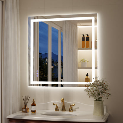 LED Light Anti-Fog Rectangular Frameless Wall Mirror Vanity Mirror