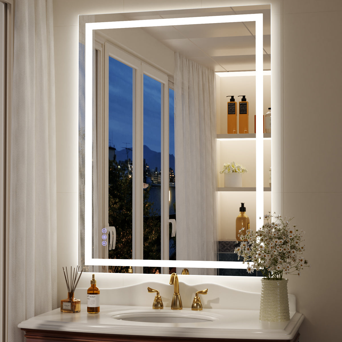 LED Light Anti-Fog Rectangular Frameless Wall Mirror Vanity Mirror