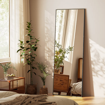 BEAUTYPEAK Rectangular Black Aluminum Alloy Framed Floor Mirror