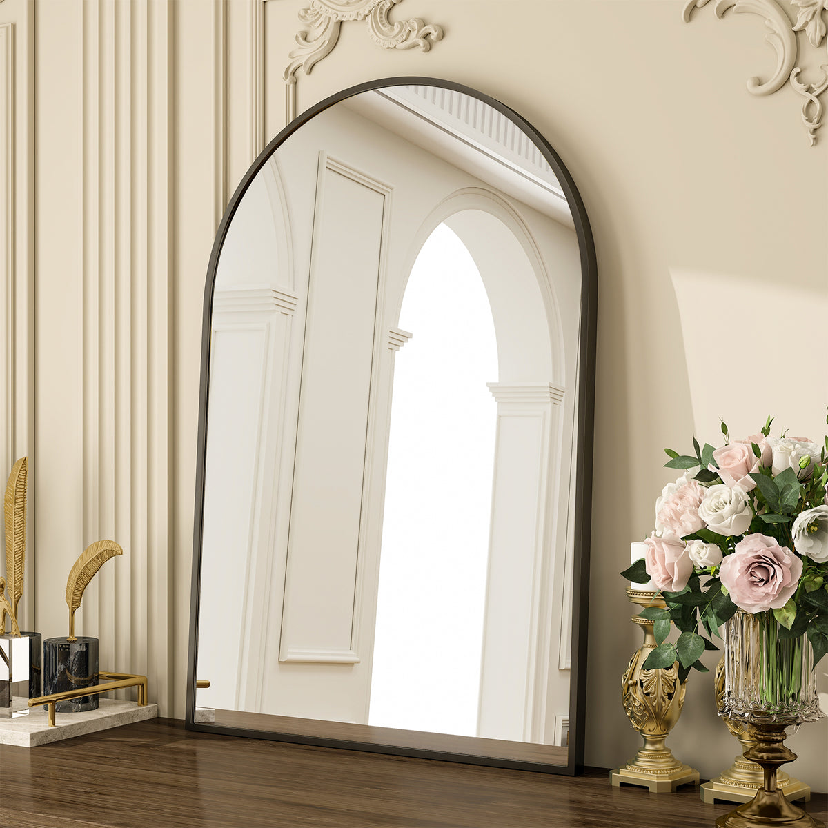 BEAUTYPEAK 20"x 30" Bathroom Mirror Wall Vanity Arched Mirror, Black