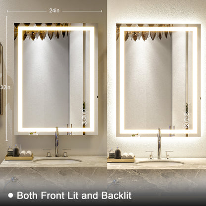 BEAUTYPEAK Bathroom Mirror with Adjustable LED Wall Mounted Mirror, White