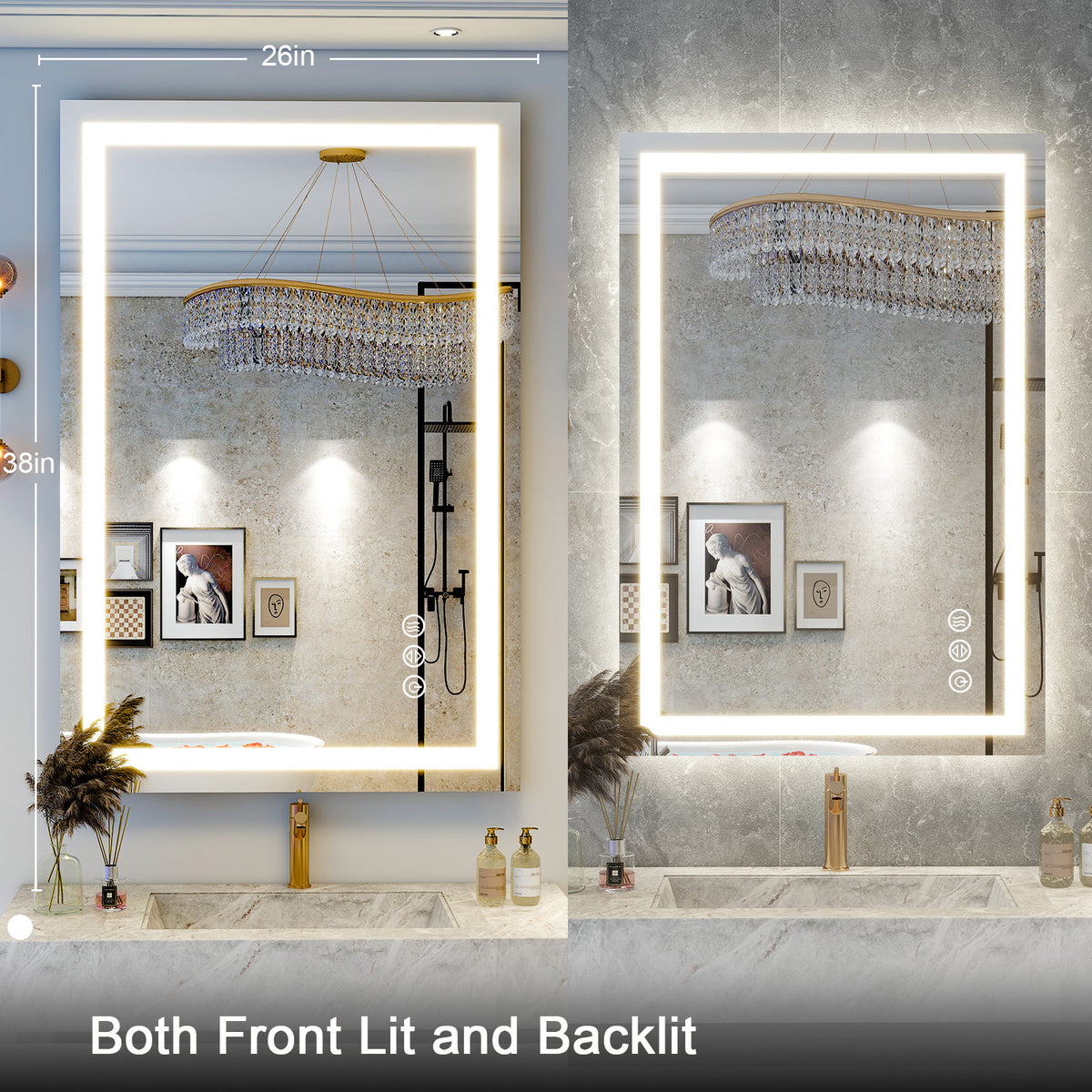 BEAUTYPEAK Bathroom Mirror with Adjustable LED Wall Mounted Mirror, White
