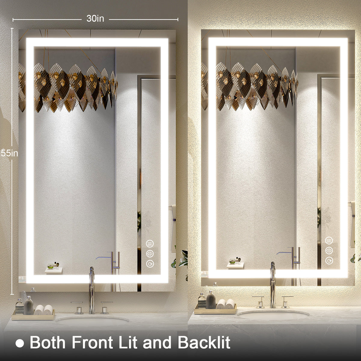 BEAUTYPEAK Bathroom Mirror with Adjustable LED Wall Mounted Mirror, White
