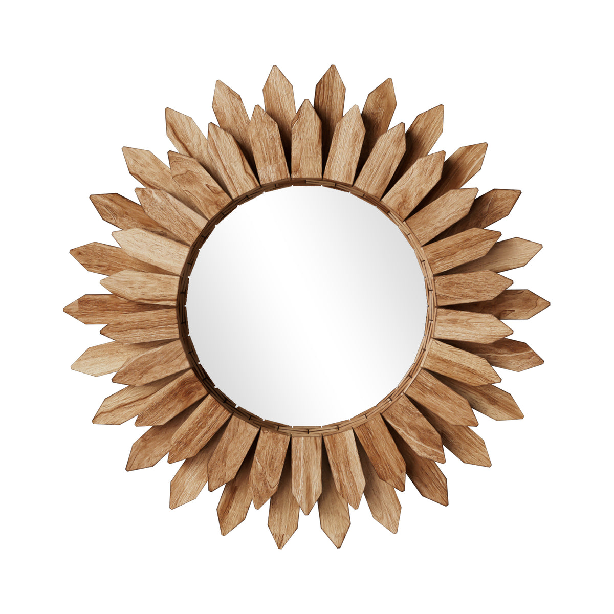 BEAUTYPEAK 24" Round Wood Sunburst Wall Mirror Vanity Mirror Wall Mounted