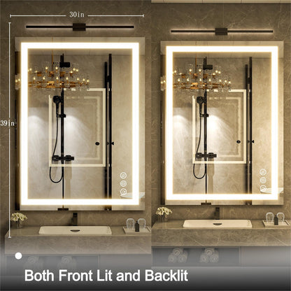 BEAUTYPEAK Bathroom Mirror with Adjustable LED Wall Mounted Mirror, White