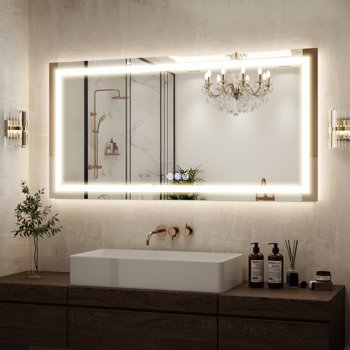 BEAUTYPEAK Modern Frameless LED Bathroom Mirror, Rectangular Design with Anti-Fog
