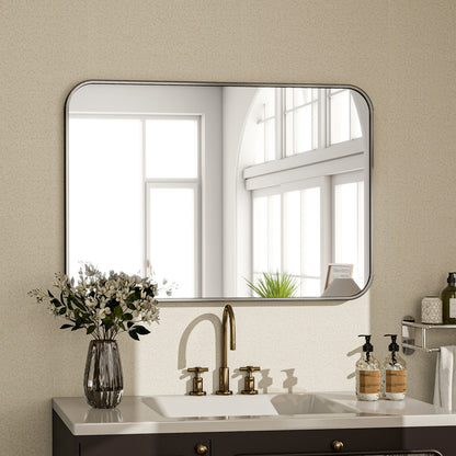 BEAUTYPEAK 24"x 36" Rounded Corners Aluminum Alloy Black Framed Wall Mirror