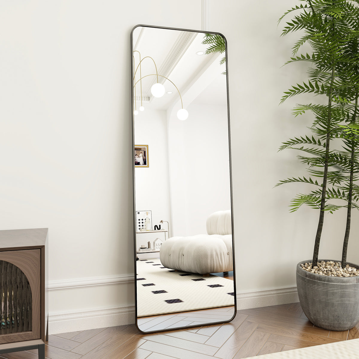 BEAUTYPEAK Rectangle Rounded Standing Full Length Mirror Floor, Black