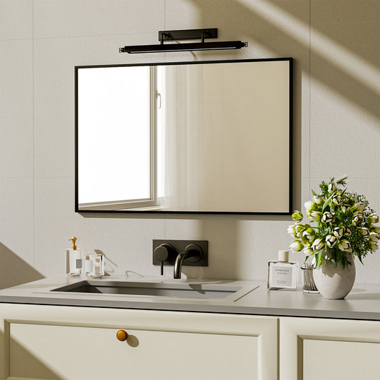 BEAUTYPEAK 24" x 36" Rectangular Aluminum Alloy Black Framed Wall Mirror