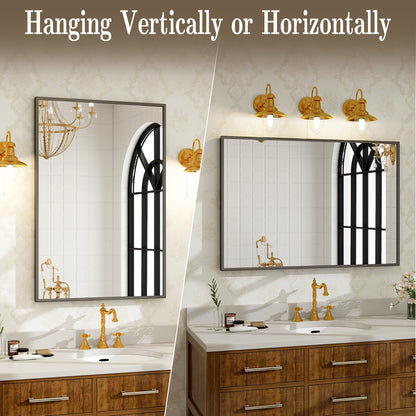 BEAUTYPEAK Bathroom Wall Mirror with Rectangular Metal Frame