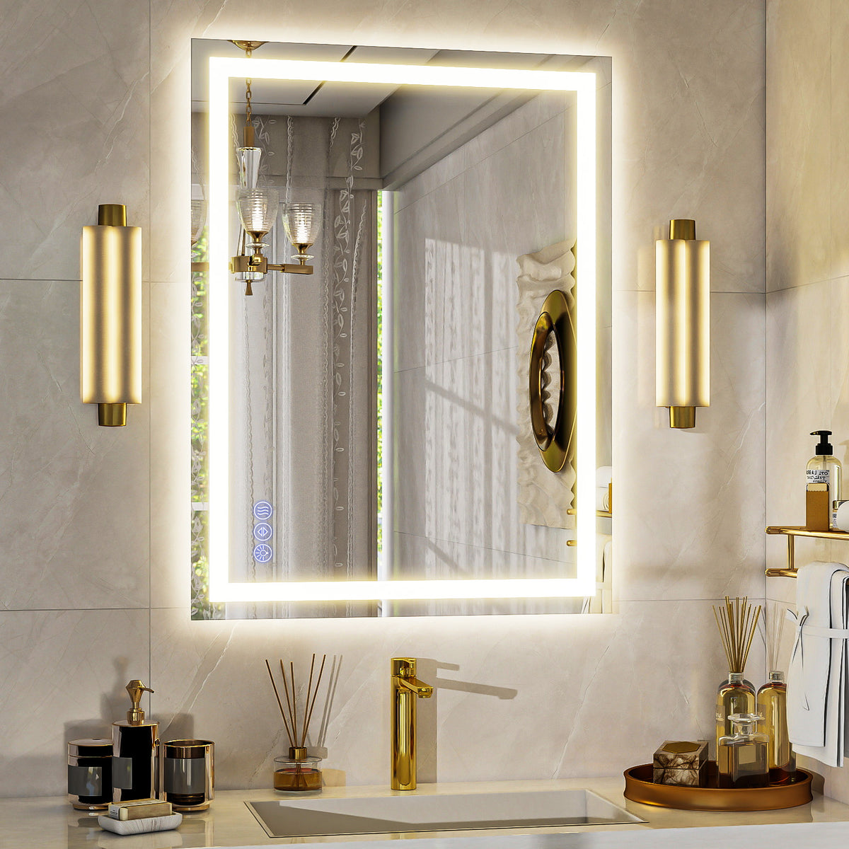 BEAUTYPEAK Modern Frameless LED Bathroom Mirror, Rectangular Design with Anti-Fog
