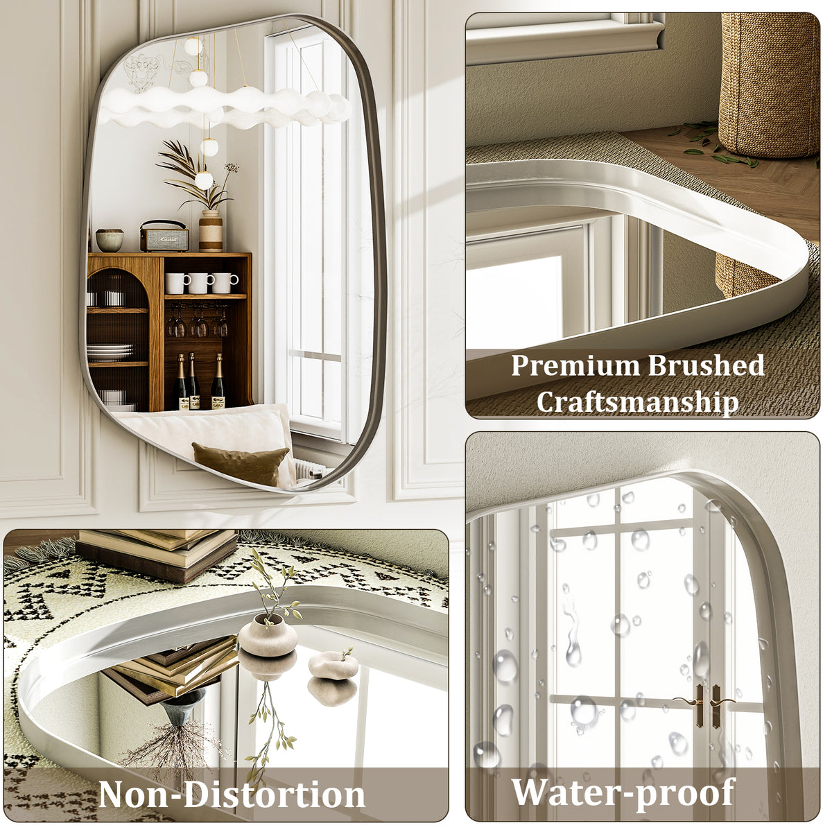 BEAUTYPEAK 30"x 22" Irregular Bathroom Mirror Asymmetrical Mirror Wall Mounted Deep Frame