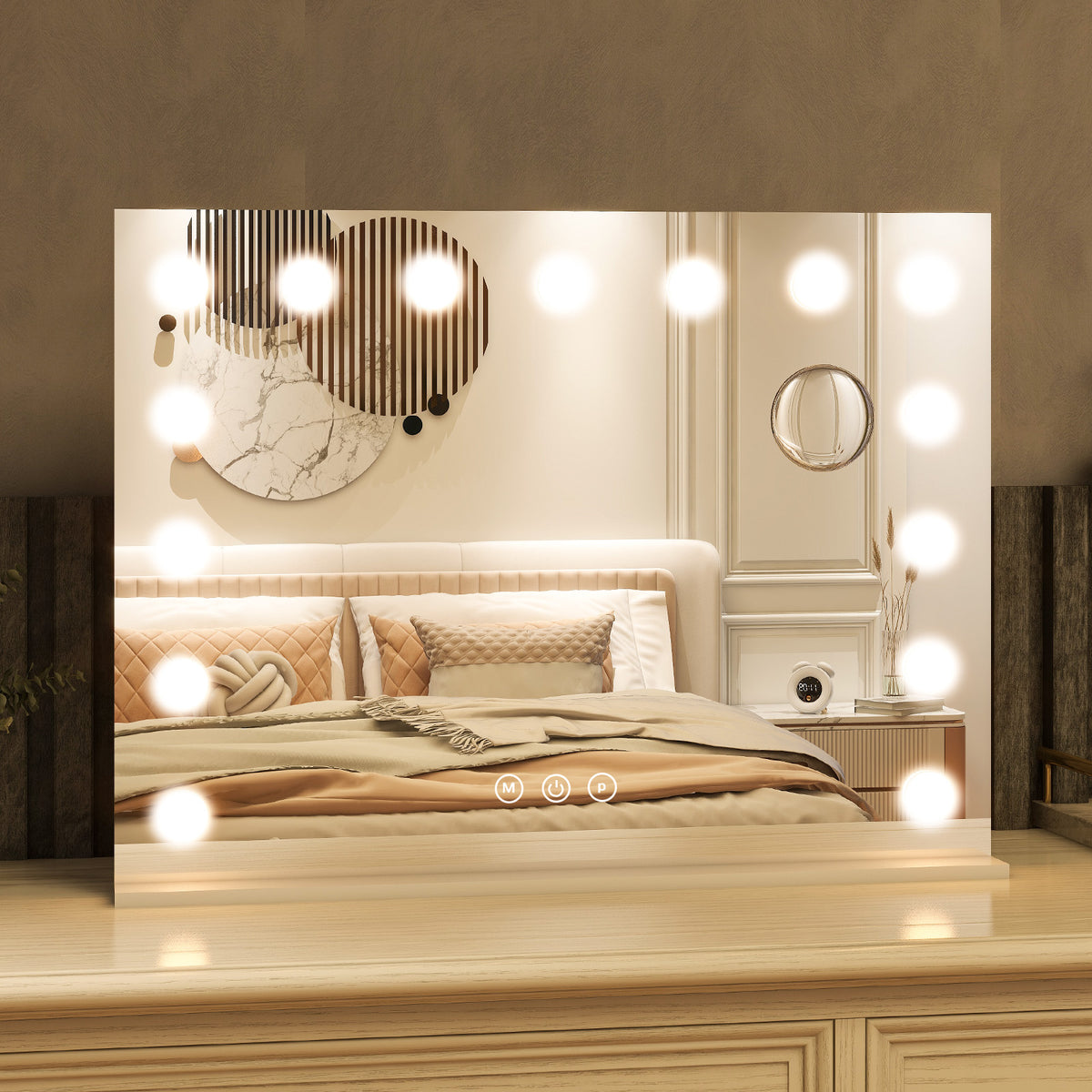 BEAUTYPEAK 23"x18" Rectangular Hollywood Vanity Mirror with Magnifier, White