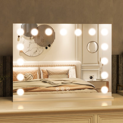 BEAUTYPEAK 23"x18" Rectangular Hollywood Vanity Mirror with Magnifier, White