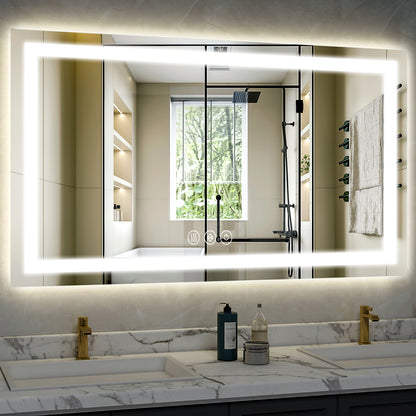 LED Light Anti-Fog Rectangular Frameless Wall Mirror Vanity Mirror