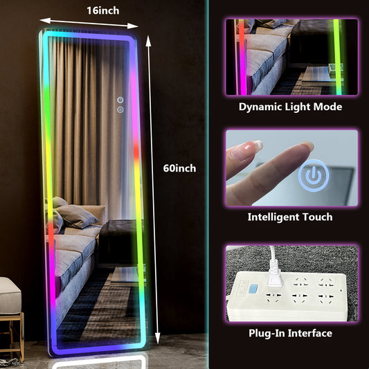BEAUTYPEAK Full Length Mirror with RGB Color Changing Light Floor Mirror Wall-Mounted, White