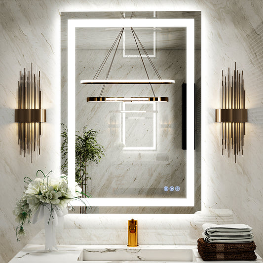 LED Light Anti-Fog Rectangular Frameless Wall Mirror Vanity Mirror