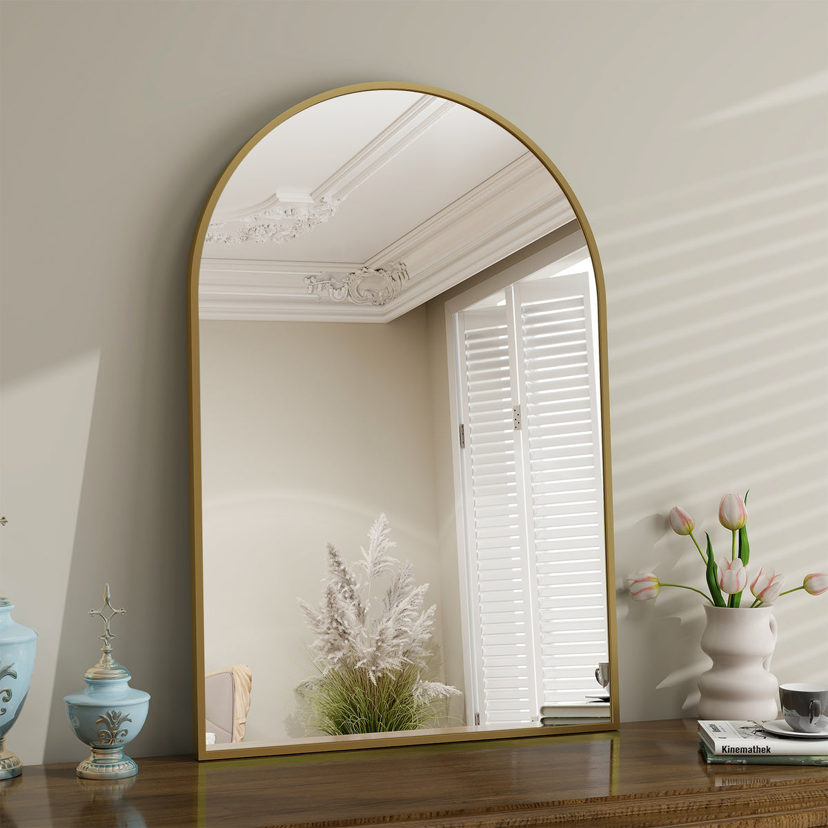 BEAUTYPEAK 20"x 30" Bathroom Mirror Wall Vanity Arched Mirror, Black